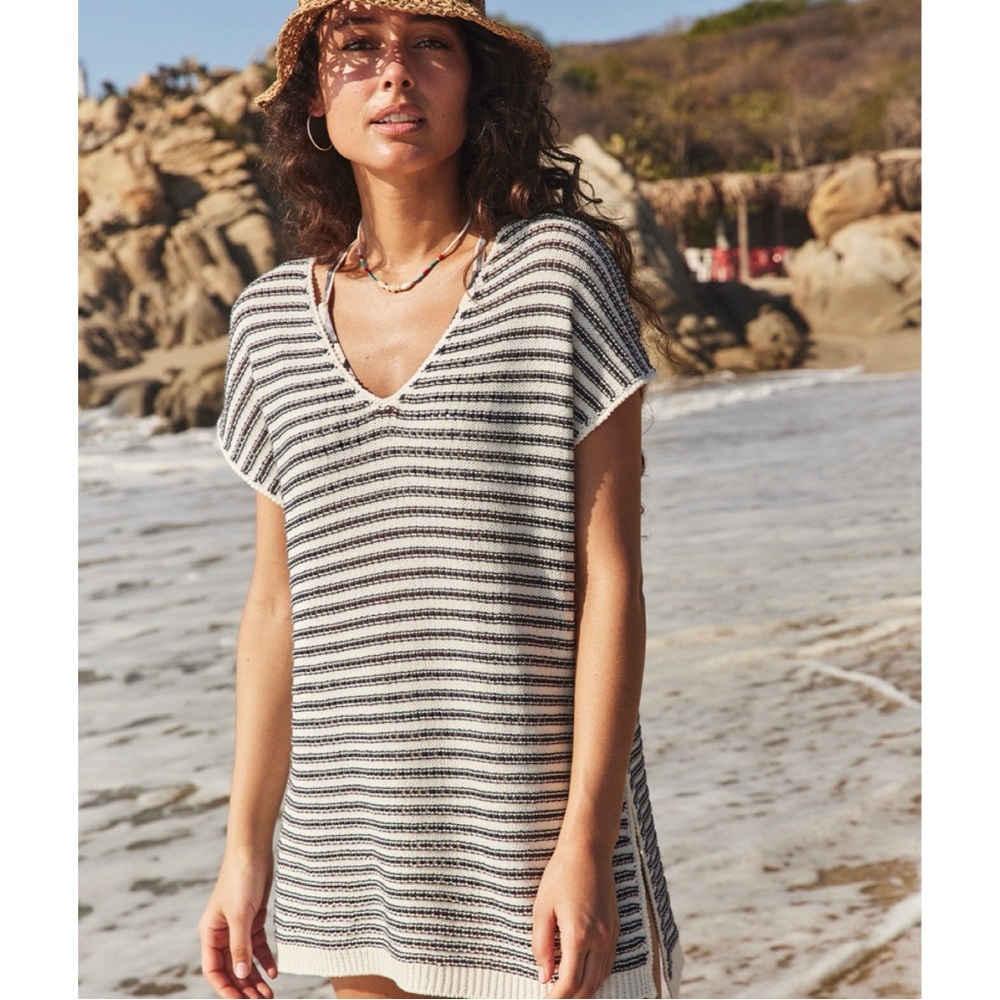 Marine Layer Bay knit Cover Up Blue White Stripe Top Size XS S